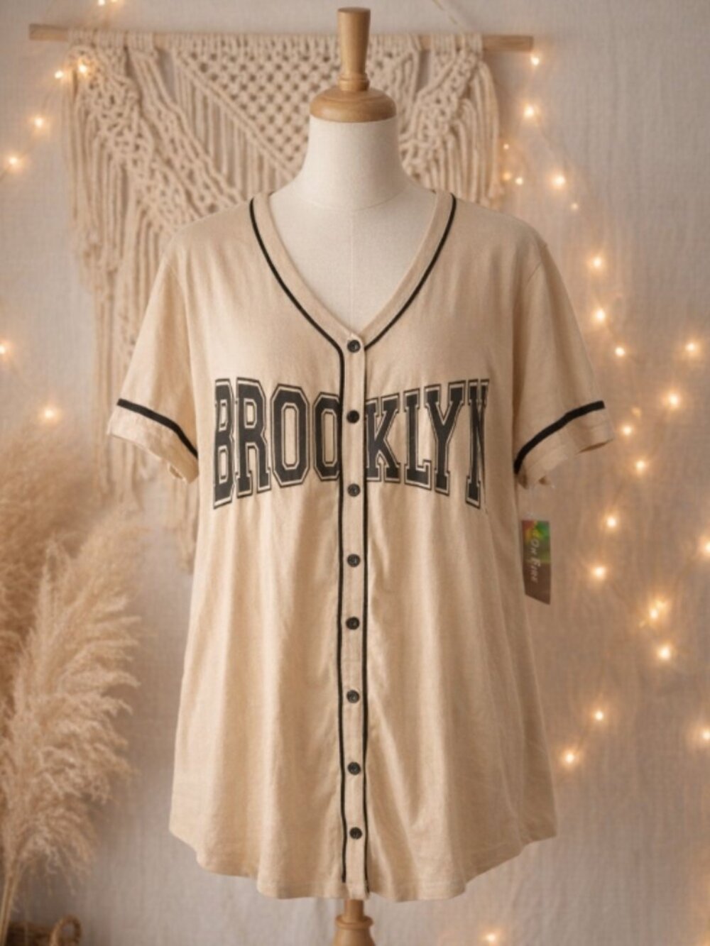 NWT On Fire Tan Brooklyn Baseball Jersey XL (Tagged 3X) Streetwear Athleisure